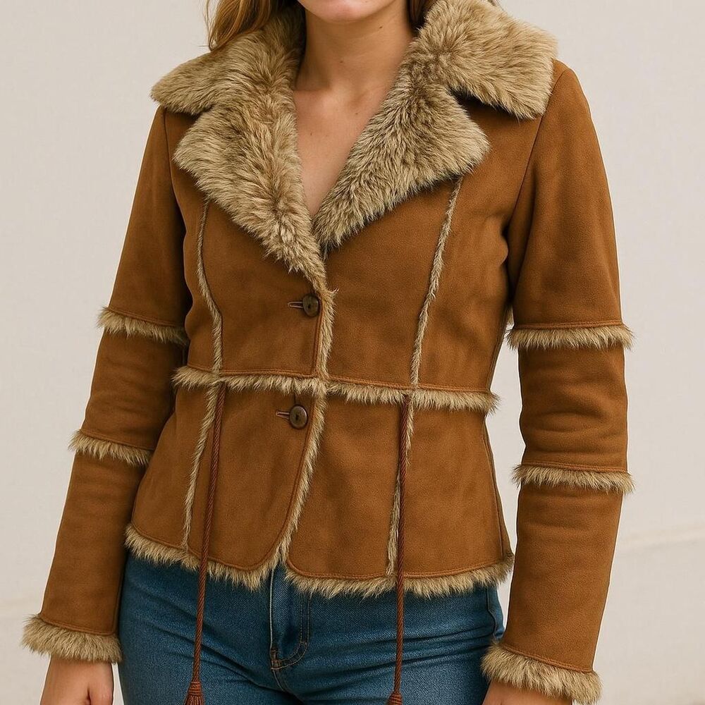 Vintage 90s 1990s y2k 2000s faux fur suede shearling penny lane coat jacket
